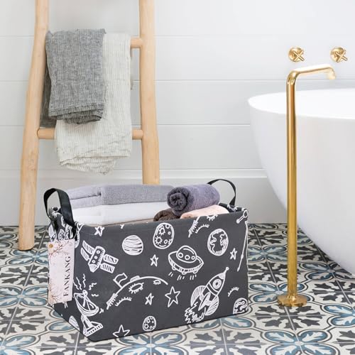 FANKANG Storage Basket,Nursery Hamper Canvas Laundry Basket Foldable with Waterproof PE Coating Storage, Office, Bedroom, Clothes,Toys (Rec-Space Planet) - color: FK-Rec-Space Planet