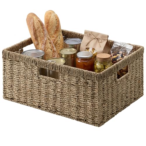 StorageWorks Extra Large Wicker Baskets for Organizing, Seagrass Storage Basket with Built-in Handles, 1 Pack - color: Natural (Seagrass), size: 16 ½"L x 13"W x 7 ½"H