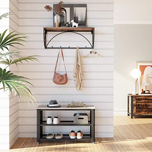 VASAGLE 3-Tier Shoe Rack, Shelf Storage Bench with Metal Mesh Shelves and Seat, Free Standing Shoe Organizer for Entryway, 11.8 x 28.7 x 17.7 Inches, Greige and Black ULBS73MB - color: Greige + Black, size: 28.7"W x 17.7"H, style: Bench