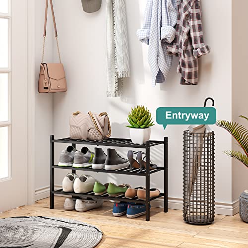 viewcare 3-Tier Black Bamboo Shoe Rack for Entryway, Stackable | Foldable | Natural, Shoe Shelf Storage Organizer for Hallway Closet, Free Standing Shoe Racks for Indoor Outdoor - color: Black, size: 3-Tier