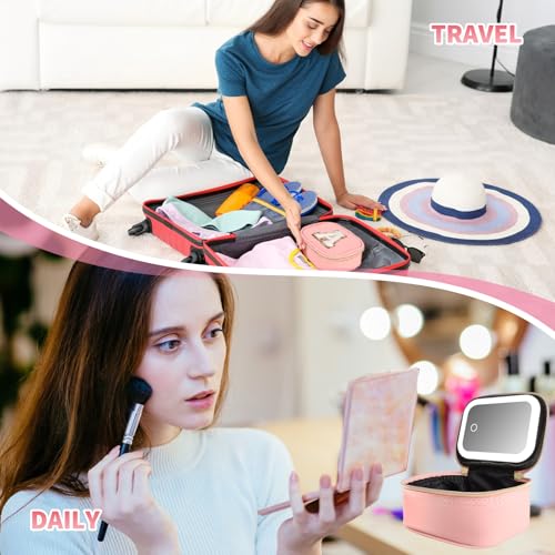 Mini Initial Makeup Bag With Led Mirror With Lights Gifts For Women Girls, Small Makeup Box For Travel Gift, Cosmetic Bag Make Up Organizer Personalized Bags Birthday Christmas Gifts For Womens (I) - style: I