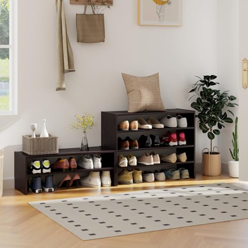 Tangkula Stackble Shoe Rack, Space Saving 6-Tier Corner Shoe Storage Shelf for 18 Pairs, 3-in-1 Adjustable White Shoe Organizer for Front Door Entryway (Coffee) - color: Coffee