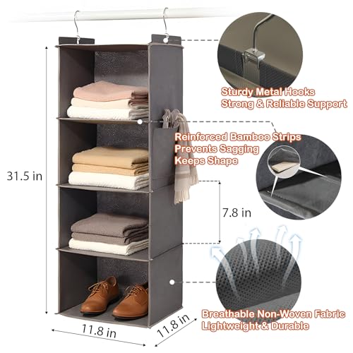 Hanging Closet Organizer 4 Shelf - Hanging Cube Organizer with Pockets, Sweater Shoe Storage, Max Storage for RV Closet, Grey (2)