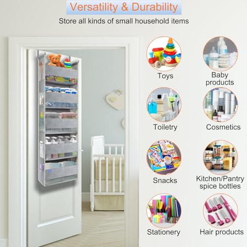 Extra Large Over The Door Organizer Storage 5-Shelves and 10 Side Pockets, Heavy Duty Hanging Door Organizer for Closet Bathroom Bedroom Nursery Pantry, Grey - color: Grey, size: Large 5-Shelf Over Door Organizer