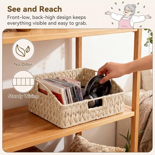 GRANNY SAYS Wicker Storage Baskets for Shelves, Large Wicker Basket with Handles, Trapezoid Woven Baskets for Storage, Decorative Basket for Home Decor, Butter Milk - color: Butter Milk, size: 10¾"D x 15"W x 7¼"H