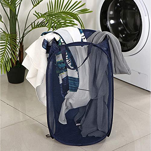 Larpur Popup Mesh Laundry Basket, Collapsible Clothes Washing Laundry Hamper with Reinforced Carry Handles, Portable Foldable Dirty Clothes Hamper for Home Dorm Cruise Travel (Blue) - color: Blue