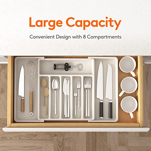 Lifewit Silverware Drawer Organizer, Expandable Utensil Tray for Kitchen, BPA Free Flatware and Cutlery Holder, Adjustable Plastic Storage for Spoons Forks Knives, 13-22 x 15", White - color: White, size: XL (13-22''W x 15''D)