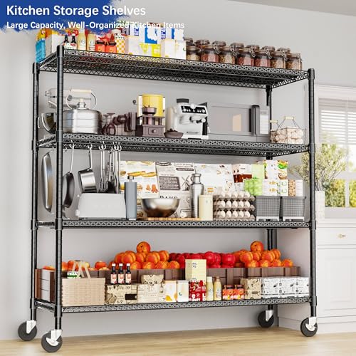 Heavy Duty Shelving, 76.2" H Garage Shelving Unit with Wheels, 4-Tier Garage Storage Shelves Metal Shelves Rack, Adjustable Industrial Shelving for Warehouse Storage, 60" W x 24" D x 76.2" H, Black - color: Black, size: 24D x 60W x 76.2H(4Tier-with-Wheel)