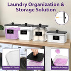 COAZEX 3+1 Pack Clear Laundry Pods Container & Dryer Sheet Holder, Plastic Square Laundry Room Organization and Storage Jars with Black Lids, Scoops & Labels for Detergent, Powder, Dryer Balls - color: 3+1 Pack