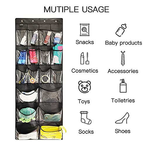 2 Pack Extra Large Hanging Over Door Shoe Organizers,closet shoe organizer shoe rack organizer shoe storage,12+6 Crytal Pockets,8Hooks,black (59"x 21.6") - color: B-Black&Clear
