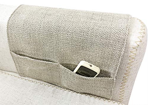 Durable Oxford Couch Sofa Armrest Organizer No-Slip Cloth Arm Chair Caddy Bedside Storage Pocket with 3 Pockets TV Remote Holder Bed Storage Bag for Cellphone Tablet Notepad Book Magazines DVD Glasses - color: Style-1:Beige