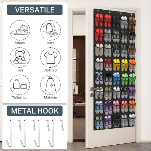 Over the Door Shoe Organizer,40-Pocket Hanging Shoe Rack for Closet Door,Shoes Storage Holder Hanger with Large Mesh Pocket for Women Men Shoes,Flip Flops(Black) - color: Black