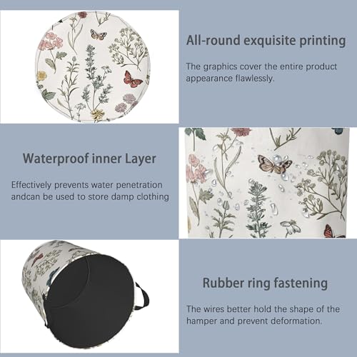 Wildflowers Butterfly Laundry Basket,Herb Plants Oxford Cloth Laundry Hamper with Handle Foldable Portable Clothes Storage Basket for Bathroom Bedroom Dorm Room 16" x 20.8" - color: Wildflowers Butterfly Herb Plants