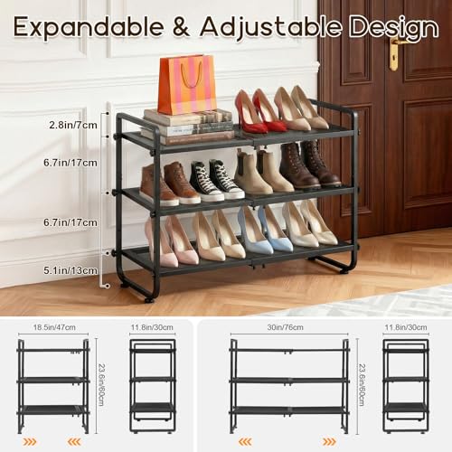 Expandable Shoe Rack for Closet - Shoe Organizer for Entryway, Adjustable Metal Shoe Storage, Stackable Long Shoe Stand Holder for Garage, Hallway, Door Entrance (Black, 3 Tier) - color: Black, size: 3 Tier