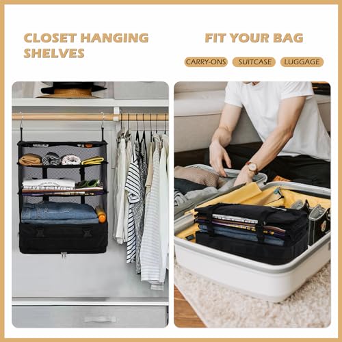 Surblue Hanging Closet Storage Bag Collapsible 3-Shelf Washable Oxford Fabric with 2 Hooks (XL 17.71 * 11.81 * 20in, Black) - color: Black, size: XL 17.71*11.81*20in