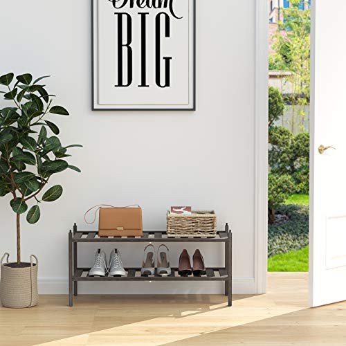 Dranixly Bamboo 2-Tier Shoe Rack Stackable Shelf Storage Organizer for Entryway, Hallway and Closet, 27.2"x11"x13.2" (Mocha) - color: Mocha, size: 2-Tier