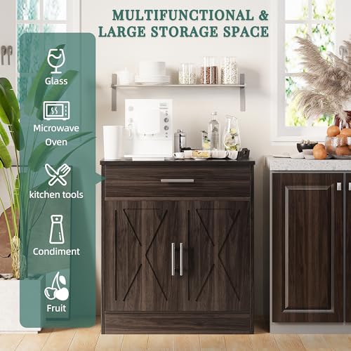 Shintenchi Farmhouse Storage Cabinets with Doors and Shelves,Kitchen Barn Door Storage Cabinet with Drawers,Coffee Bar Cabinet Buffest Sideboard for Dining Living Room,Bathroom,Entryway,Dark Brown - color: Dark Brown, size: 28.3"L