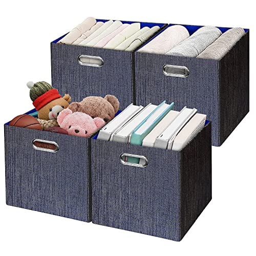 Posprica Storage Cube Basket Bins,13×13 Foldable Storage Containers for Shelf Cabinet Bookcase Boxes,Thick and Heavy Duty Fabric Drawer (4pcs, blue) - color: Blue, size: 13×13×13/4pcs