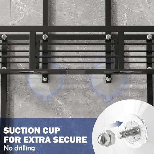Shower Caddy Hanging, Never Rust Aluminum Shower Organizer, Over Showerhead No Drilling Shower Racks, with Soap Holder Multi Hooks Bathroom Storage for Shampoo Sponge,Silvery - color: Black
