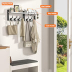 Evermagin 29" Coat Rack Wall Mount with Shelf, 4 in 1 Coat and Key Hanger with 11 Metal Hooks, Entryway Wall Mounted Shelf with Mail Holder for Living Room, Bedroom, White - color: White, size: 29 inch