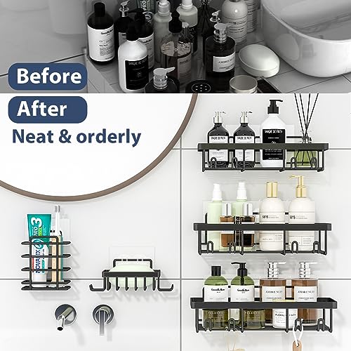 Liuoud 10 Pack Shower Caddy Organizer Rack Shelf for Inside Shower, Self Adhesive Wall Storage Basket Rustproof Stainless Steel Shampoo Holder Bathroom Accessory Decor Set, Black - color: Black