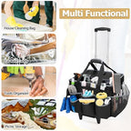 HODRANT Large Cleaning Caddy with Detachable Trolley & Shoulder Strap, Cleaning Supplies Bag with Handles & Support Plates, Cleaning Product Rolling Organizer for Car Wash and Housekeeping