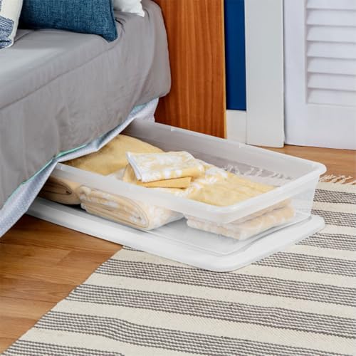 Sterilite 18 Pack Storage Box, 41 Quart Stackable Tote, Clear Plastic Container with Secure Snapping Lids for Home and Office Organization, White - size: 41 Quart, style: 18