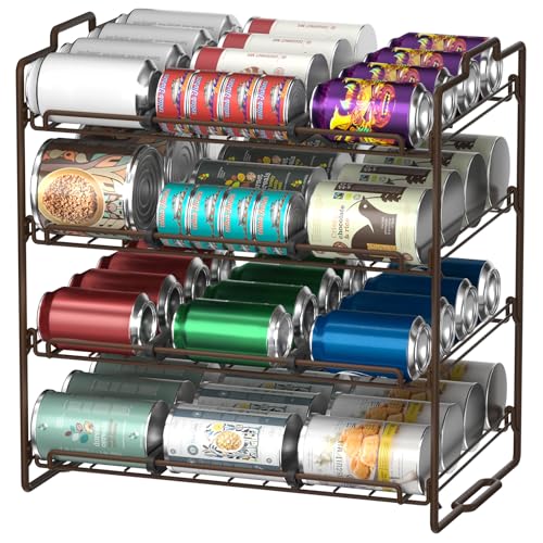 4 Tiers Stackable Can Rack Organizer, Wear-resistant Upgrade Beverage Food Can Dispenser Holder Holds up to 48 Cans for Kitchen Cabinet and Pantry (Brown) - color: brown
