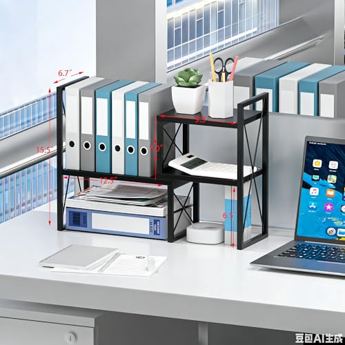Desktop Shelf Organizer, Small Bookshelf for Office, Wood Shelves, Office Organization and Storage (Black) - color: Black