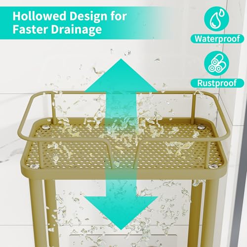 HapiRm Standing Corner Shower Caddy - 3 Tier Corner Shower Organizer with Soap Holder, Rustproof Stainless Steel Bathroom Shelf with 4 Hooks, Gold - color: Gold