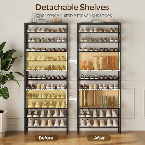 YATINEY 12 Tier Shoe Rack, Large Capacity Shoe Storage Organizer Holds 48 Pairs, Sturdy and Stable, for Entryway, Hallway, Closet, Dorm Room, Charcoal and Black SS12BC - color: Charcoal + Black, size: 27.8" x 10.8" x 79.3"