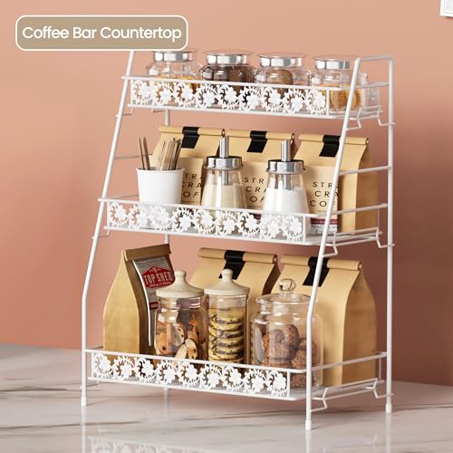 3 Tier Shelf Organizer,Large Size Storage Rack,Counter Organiztion for Bathroom Countertop Shelf for Spice Racks Snacks,for Kitchen/Sink/Bedroom/Living Room/Office/Plant Rack Full Metal - color: White
