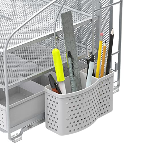 Simple Houseware 3-Tier Desk Organizer with Sliding Drawer, Hanging File Holder and Pen Holder Accessory, Silver - color: Silver, size: 1 Pack