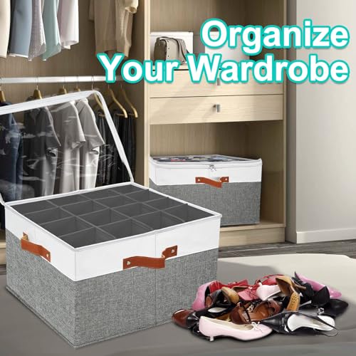Shoe Storage Organizer for Closet,Stackable Shoe Storage Box for Entryway,Cube Storage Cabinet,Organizador De Zapato,Folding House Container with Clear Cover,Portable Holder Shoe Rack(Grey) - color: Grey