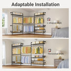 Timate F3 Plus Wall Mounted Clothes Rack Industrial Pipe Clothing Rack for Hanging Clothes, Heavy Duty Clothes Rack with Shelves, Expandable Garment Rack Wall Closet System, Black Pipe Closet Kit - color: Black, size: F3 Plus