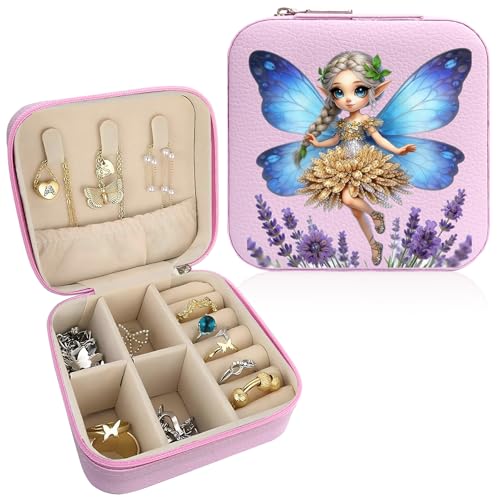 Fairy Pattern Portable Print Jewelry Box, 1pcs Pink Compact Jewelry Box Travel Jewelry Case Travel Case Organizer Bag Storage Box Jewelry Holder For Necklace Earrings Rings Bracelet Y02 - color: Fairy 2