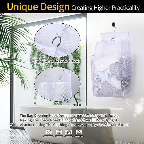 Hanging Collapsible Breathable Mesh Laundry Hamper, White, 24 x 14.2 x 7.5 in - color: White