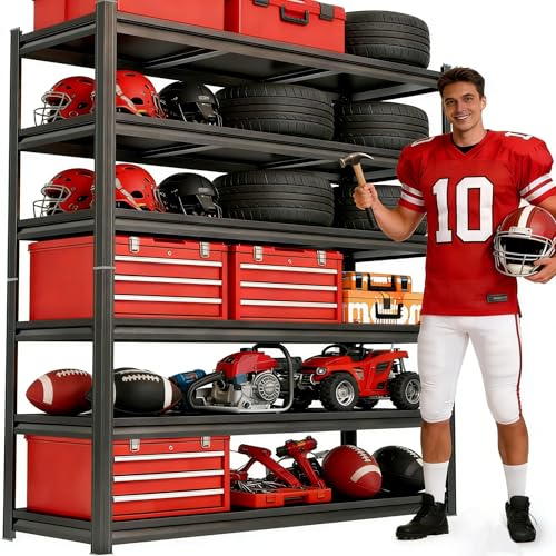 6 Tier Garage Shelving, 82" H Heavy Duty Metal Storage Shelves, 3600LBS, 2-in-1 Adjustable Industrial Utility Shelf, Upgraded Reinforced Double-Layer Columns for Warehouse, Basement, Kitchen - size: 40"W x 16"D x 82"H