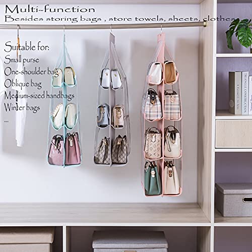 MURRI&MURRDI 1 Pack Hanging Handbag Organizer for Closet, Purse Storage Holder with 8 Easy Access Clear PVC Pockets, Purse Hanger for Wardrobe Space Saving Hanging Bags (Gray) - color: Gray