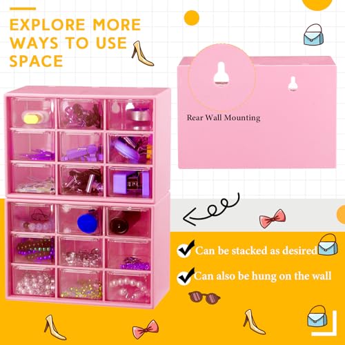 Wenqik 2 Pcs Mini Storage Drawers Teacher Toolbox Organizer with 9 Clear Drawers Small Plastic Desktop Teacher Desk Craft Organizer for Classroom Office 7" x 3. 9" x 4. 7"(Rose Red) - color: Rose Red