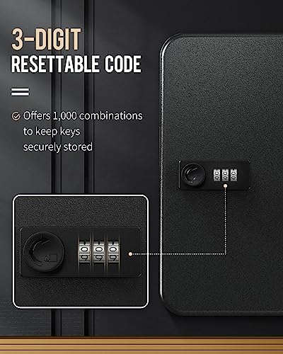 Uniclife 28 Position Key Cabinet with Combination Lock Resettable Black Digital Security Storage Box Steel Key Organizer with Colorful Key Tag Labels Stickers and Hooks - color: Black, size: 28 Keys