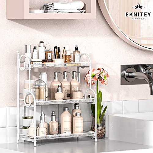 EKNITEY 3-Tier Bathroom Organizer - Sink Organizer Spice Rack for Countertop Storage, White (No Assembly) - color: white