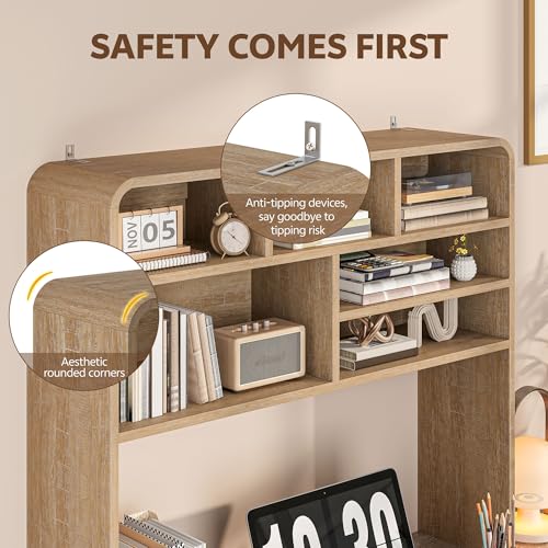 5-Tier Desk Shelf, 37.4''W Desktop Bookshelf for Computer Monitor, Desktop Organizer Shelf Storage Rack with 6 Cubbies, 5-Level Desk Hutch Display Rack for Home, Office, Dorm, Vanity, Natural - color: Natural, size: 37.4''W