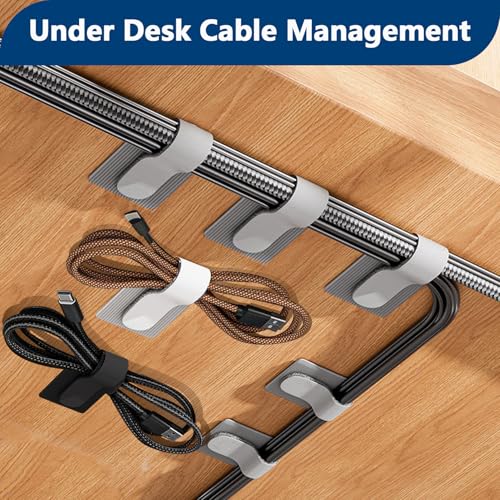 Abnii 50 PCS Hook and Loop Cable Ties, Under Desk Cable Management, Self Adhesive Cable Clips Straps, Sticky-Back Cord Organizer, Wire Organizer for TV PC Laptop Ethernet Desktop, White - color: White
