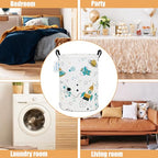 LANGYASHAN Storage Bin, Canvas Fabric Collapsible Organizer Basket for Laundry Hamper,Toy Bins,Gift Baskets, Bedroom, Clothes,Baby Nursery (Round space astronaut) - color: A Space astronaut