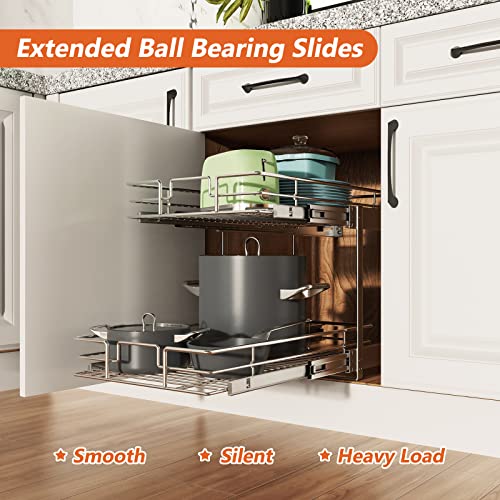 ROOMTEC Individual Pull Out Cabinet Organizer (11" W x 18" D), 2 Tier Spice Rack Organizer for Cabinet, Slide Out Drawer Pantry Shelf Organization and Storage for Kitchen Bathroom - color: 2 Tier, size: 11"W x 18"D