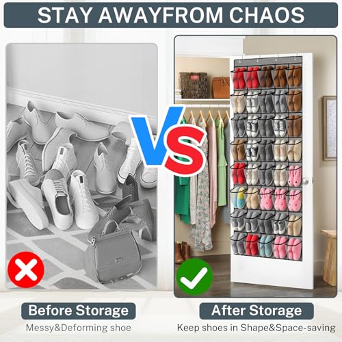 40-Pocket Over the Door Shoe Organizer - Large Mesh Pocket Hanging Shoe Organizer,Behind the Door Shoes Storage Holder Hanger,Large Capacity Design for Dorm Room College,Store 20 Pairs(Grey) - color: Grey