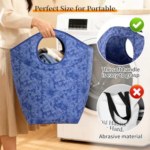 47L Large Capacity Foldable Laundry Basket, 18"x17"x9.5" Portable Collapsible Laundry Hamper with Soft Handle, Waterproof Storage Bag for Bathroom Bedroom Camping Travel - color: Earth texture blue, size: 17"L x 9.5"W x 18"H