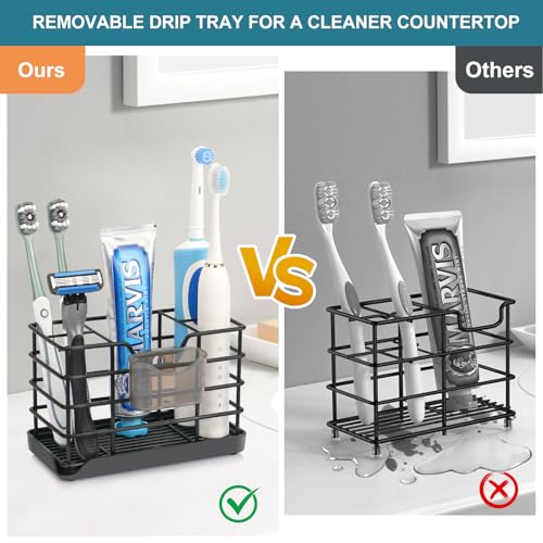 Toothbrush Holders for Bathrooms, Stainless Steel Bathroom Toothbrush Holder Kids Electric Tooth Brush Holder and Toothpaste Holder for Bathroom Accessories Organizer with Tray, Multi-Slots (Large) - size: Large