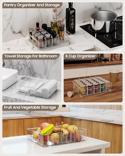LYNG Lid Organizers Inside Cabinet, Clear Plastic Storage Lid Organizer With 4 Adjustable Dividers, Food Container Lid Organizer For Kitchen Pantry Grey - color: Grey